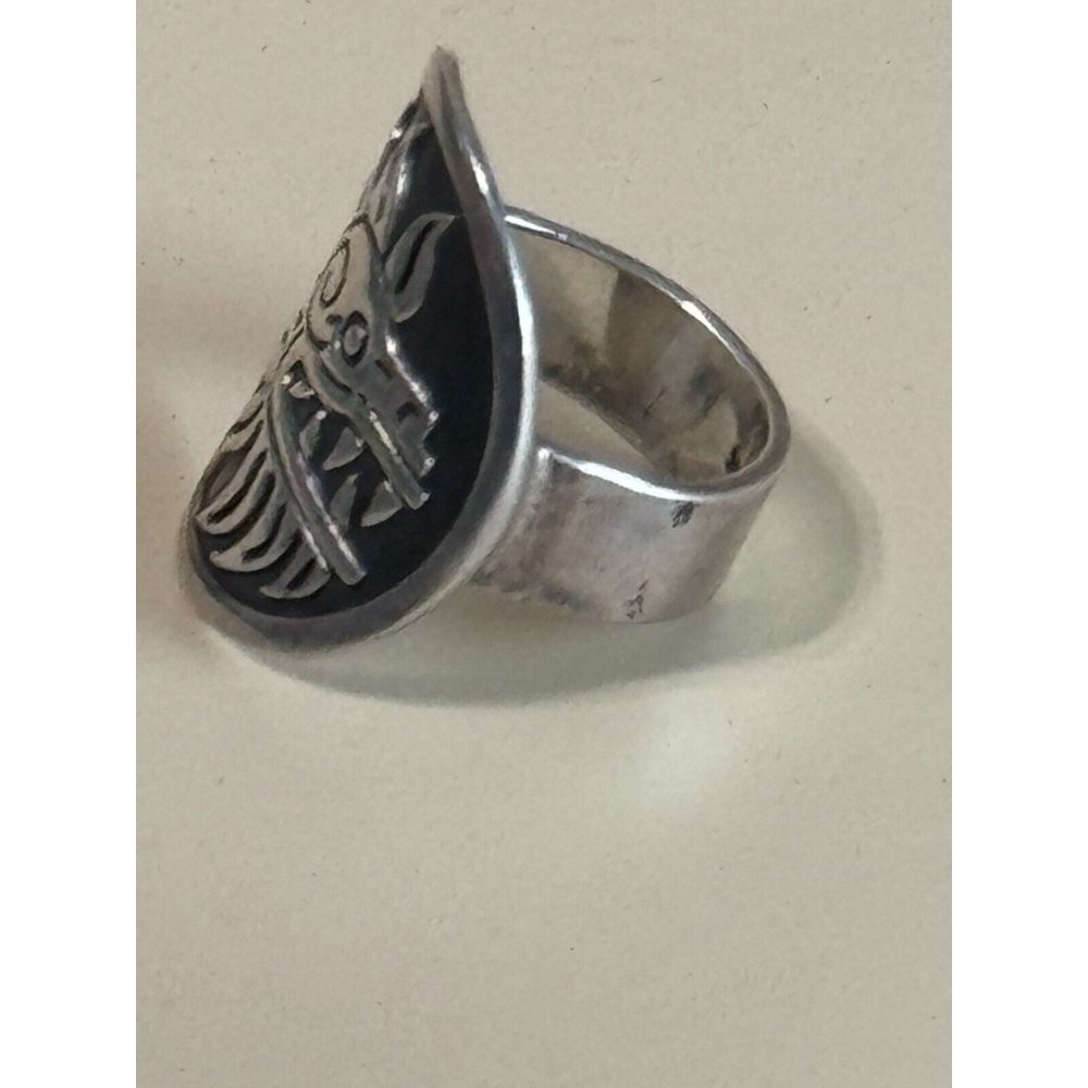 Vintage Triabal Mayan Aztec Dragon Sterling Silver 925 Unisex Ring Size 11 - Picture 7 of 8